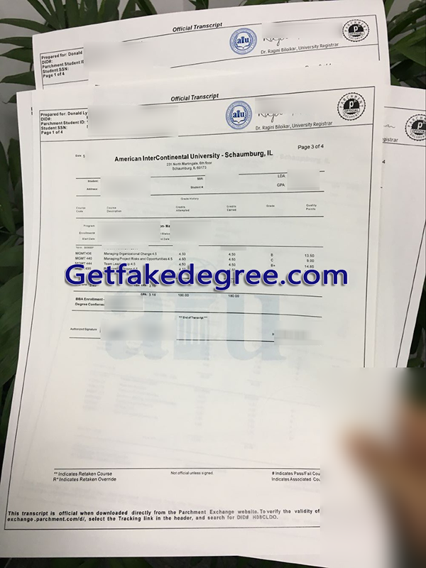 American InterContinental University transcript, AIU fake transcript