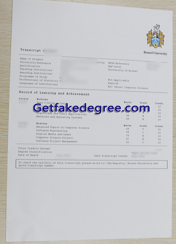 Brunel University transcript, Brunel University fake transcript