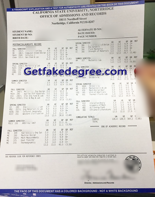 California State University Northridge transcript, fake CSUN transcript