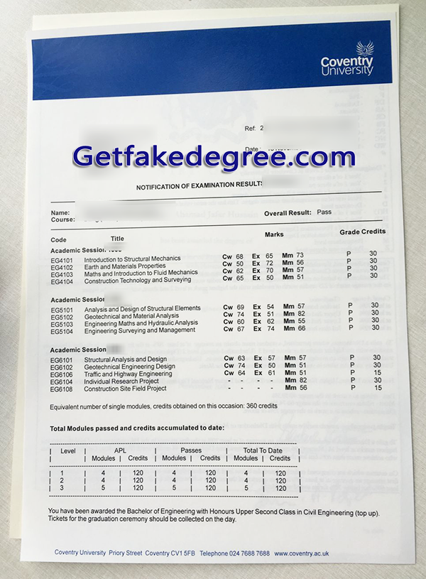 Coventry University transcript, fake Coventry University transcript