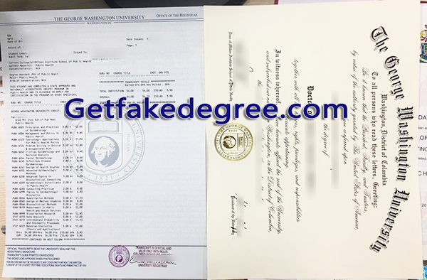 George Washington University diploma transcript, GWU fake degree, GWU fake transcript