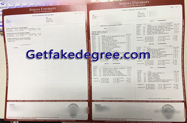 Indiana University transcript, Indiana University fake transcript