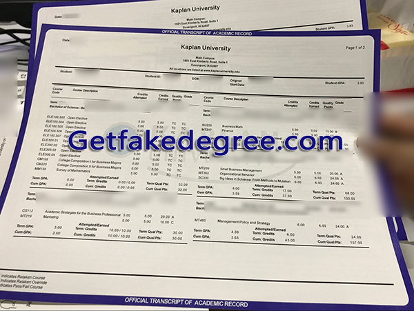 Kaplan University transcript, Kaplan University fake transcript