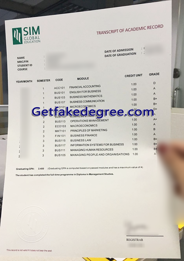 Singapore Institute of Management transcript, fake SIM transcript