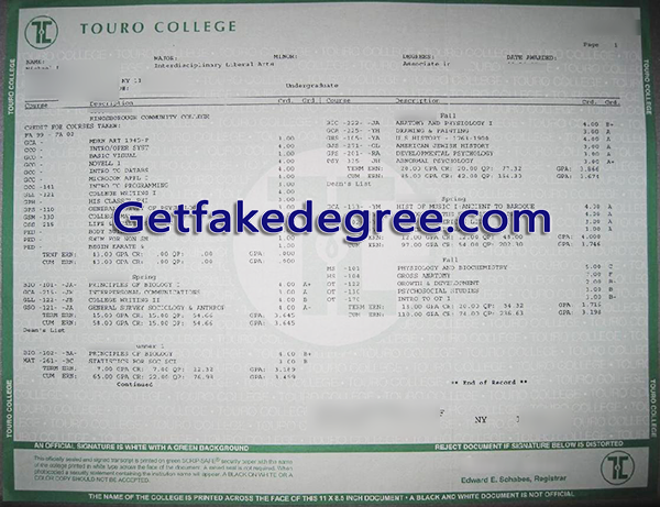 Touro College transcript