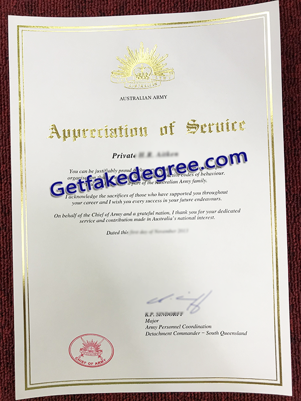 Australia Army certificate, Australia Army fake certificate