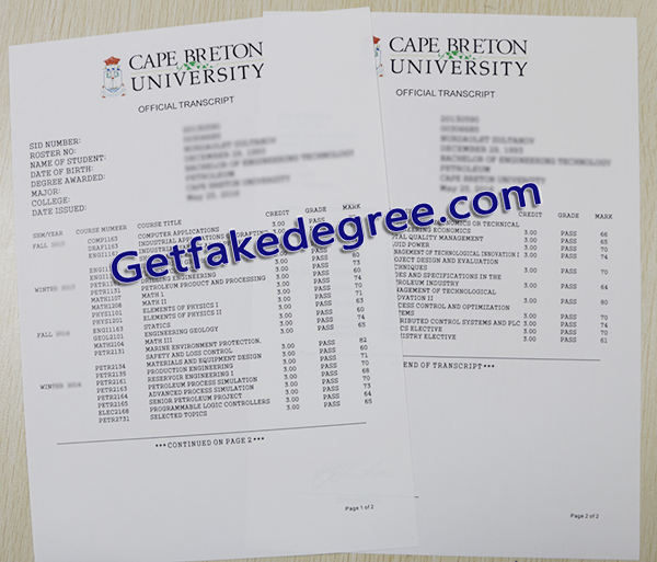 Cape Breton University transcript, Cape Breton University fake transcript