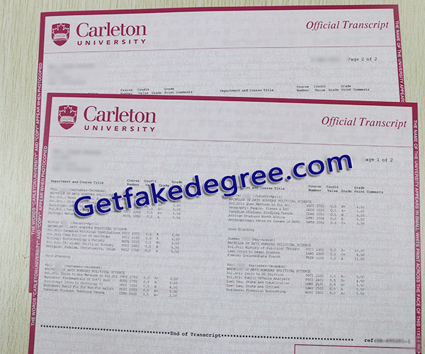 Carleton University transcript, Carleton University fake transcript
