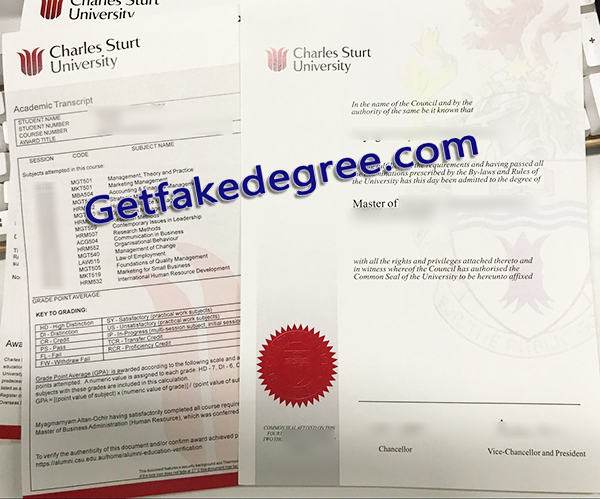 Charles Sturt University diploma, Charles Sturt University transcript