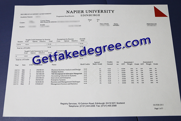 Edinburgh Napier University transcript, Edinburgh Napier University fake transcript