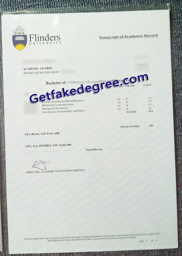 Flinders University transcript, Flinders University fake transcript