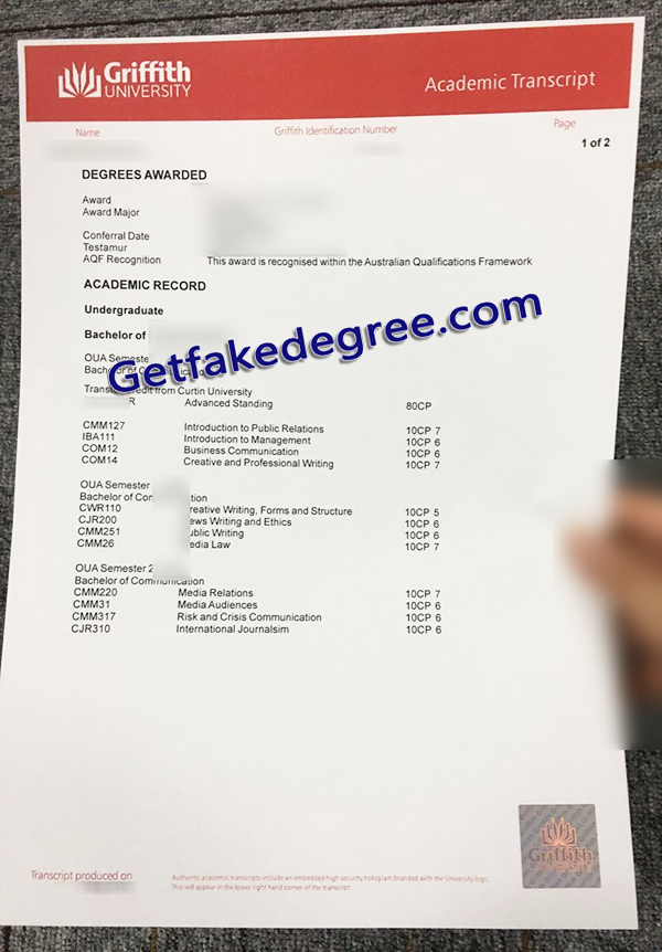 Griffith University fake transcript, Griffith University fake diploma