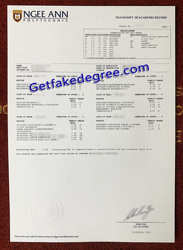 Ngee Ann Polytechnic transcript, Ngee Ann Polytechnic fake transcript