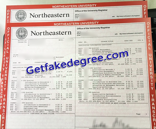 Northeastern University transcript, fake Northeastern University transcript