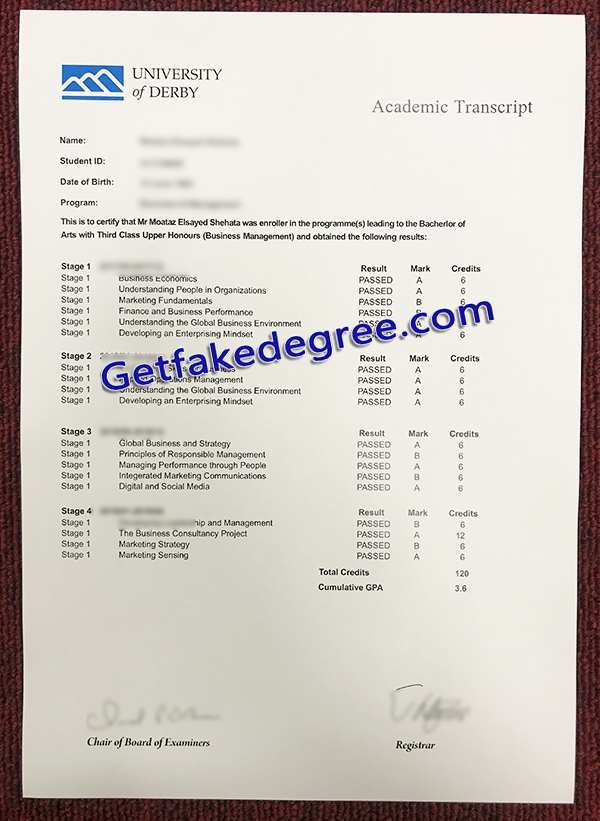 University of Derby transcript, University of Derby fake transcript