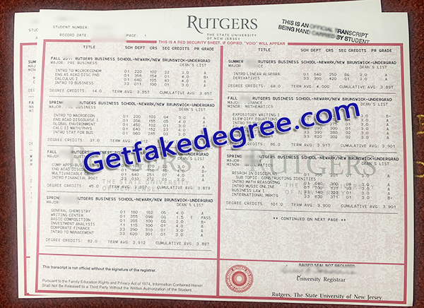 Rutgers University transcript, Rutgers University fake transcript
