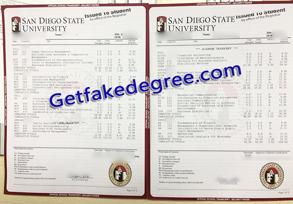 San Diego State University transcript, SDSU fake transcript