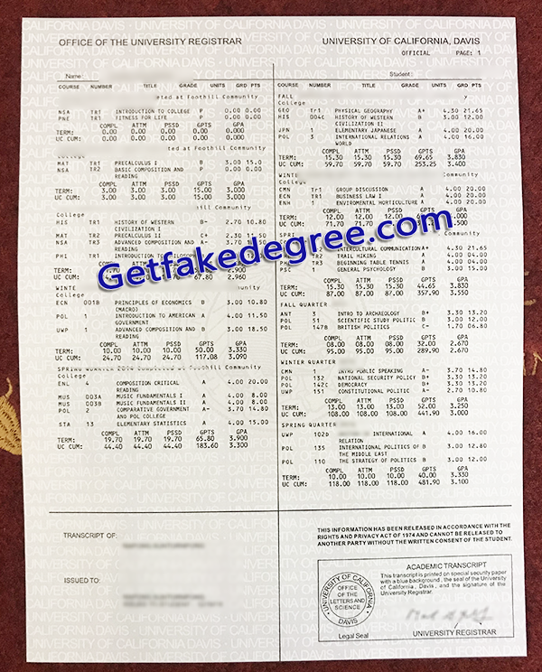 UC Davis transcript, UCD fake transcript