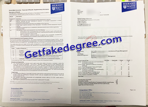 Heriot-Watt University transcript, Heriot-Watt University fake transcript 