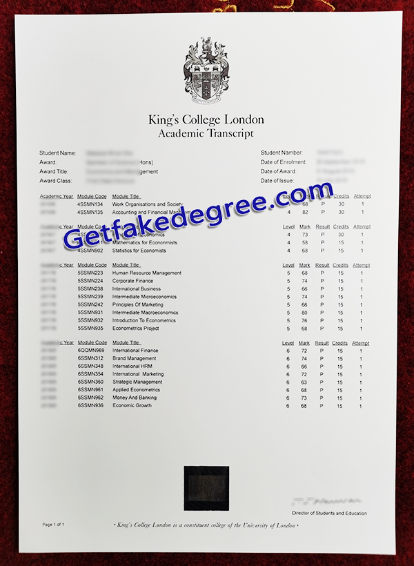 King's College London transcript, KCL fake transcript