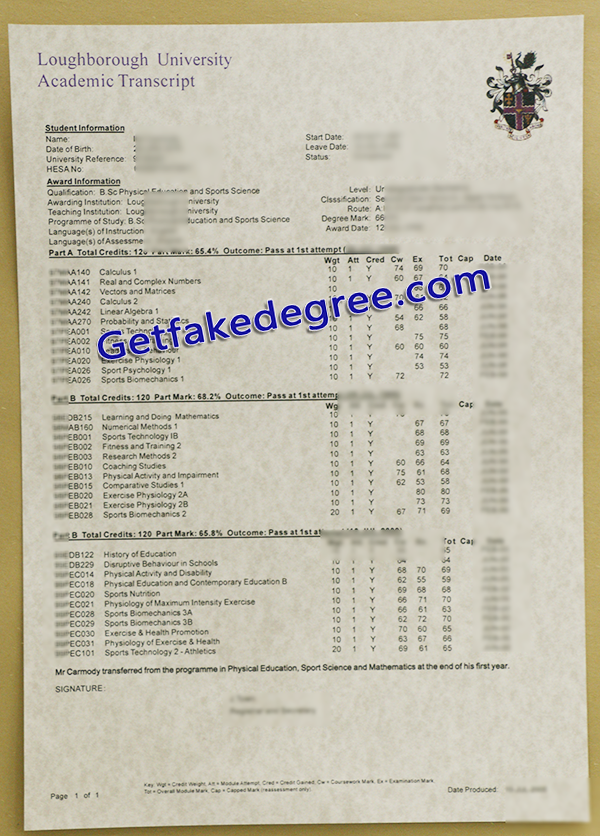 Loughborough University transcript, Loughborough University fake transcript