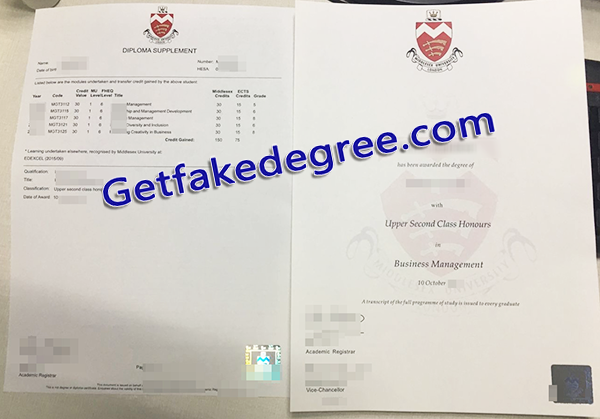 Middlesex University fake diploma, Middlesex University fake transcript