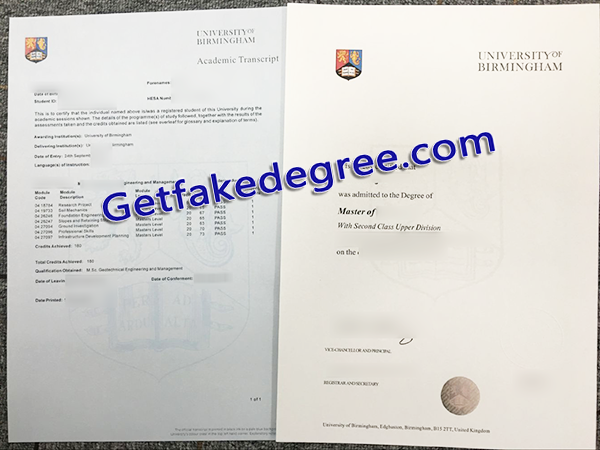 University of Birmingham fake degree, University of Birmingham fake transcript