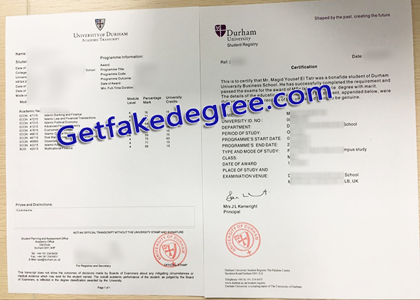 University of Durham transcript, University of Durham fake transcript