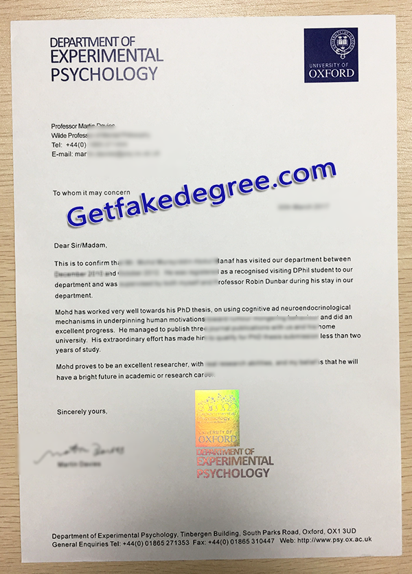 University of Oxford diploma letter, fake University of Oxford degree