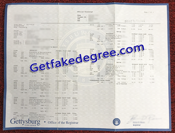 Gettysburg College transcript, fake Gettysburg College transceript