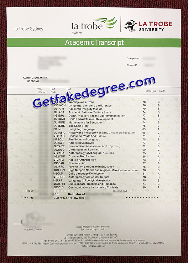 La Trobe University transcript, fake La Trobe University transcript