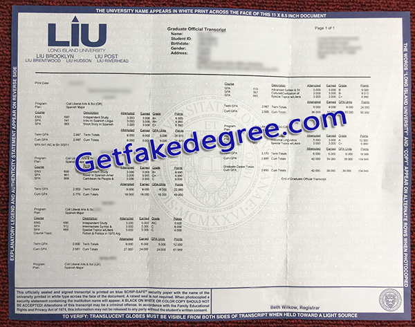 Long Island University transcript, fake Long Island University transcript