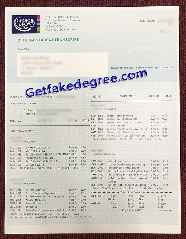 Sale Fake George Brown College Transcript For Canada Buy Fake High