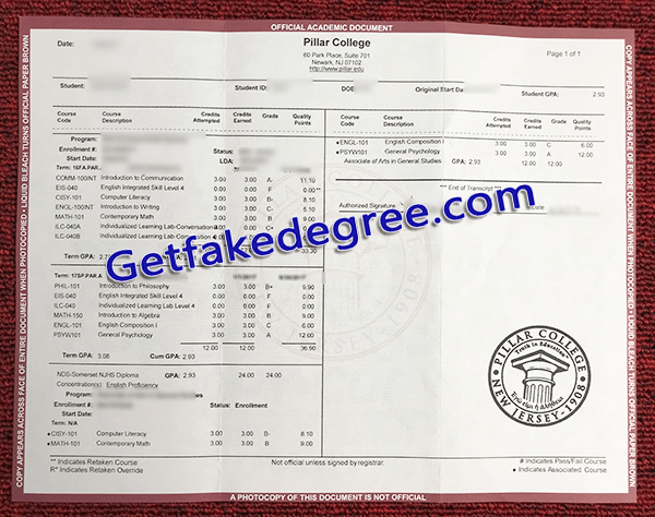 Pillar College fake transcript, Pillar College fake certificate
