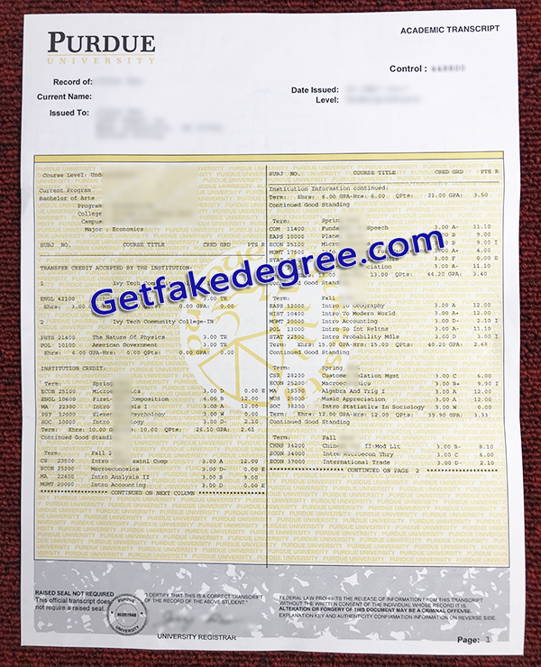 Purdue University transcript, fake Purdue University certificate