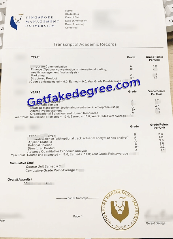 Singapore Management University transcript, fake Singapore Management University transcript