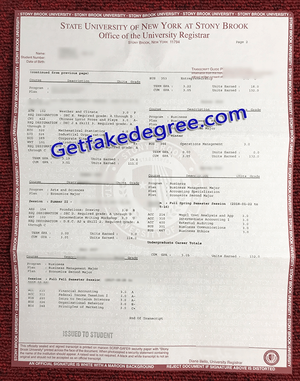 Stony Brook University transcript, fake Stony Brook University certificate