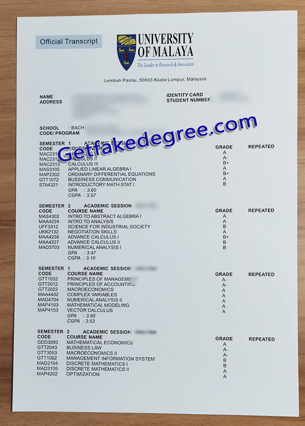 University of Malaya transcript, Universiti Malaya fake certificate