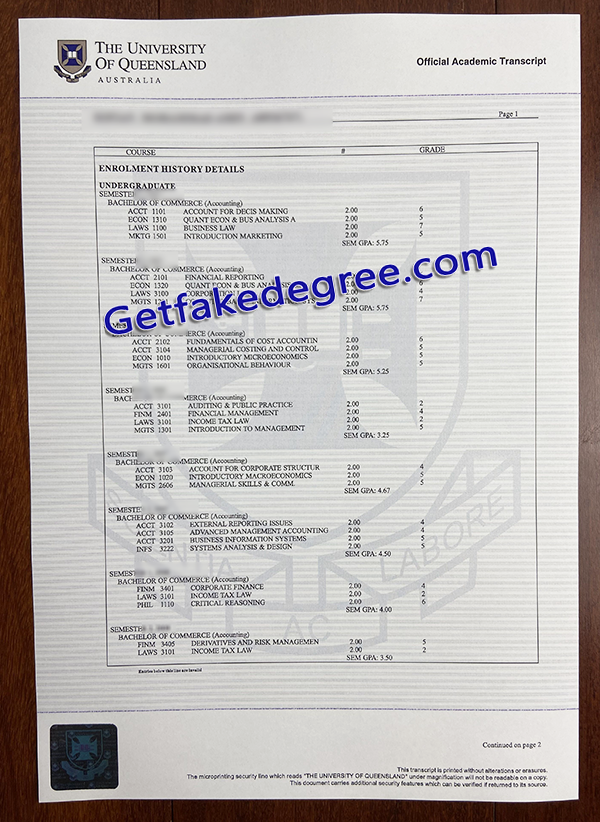 University of Queensland transcript, fake University of Queensland certificate
