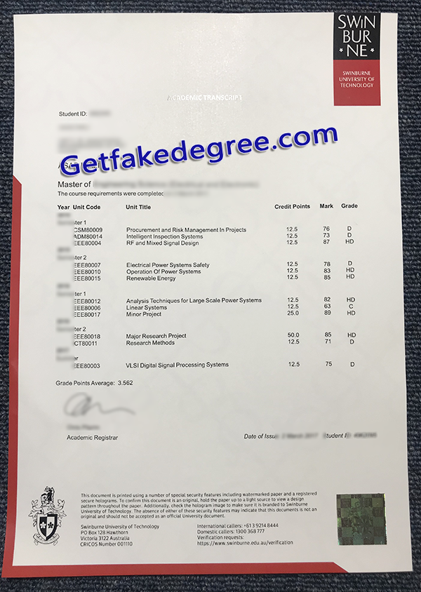 Swinburne University of Technology transcript, fake Swinburne University of Technology certificate