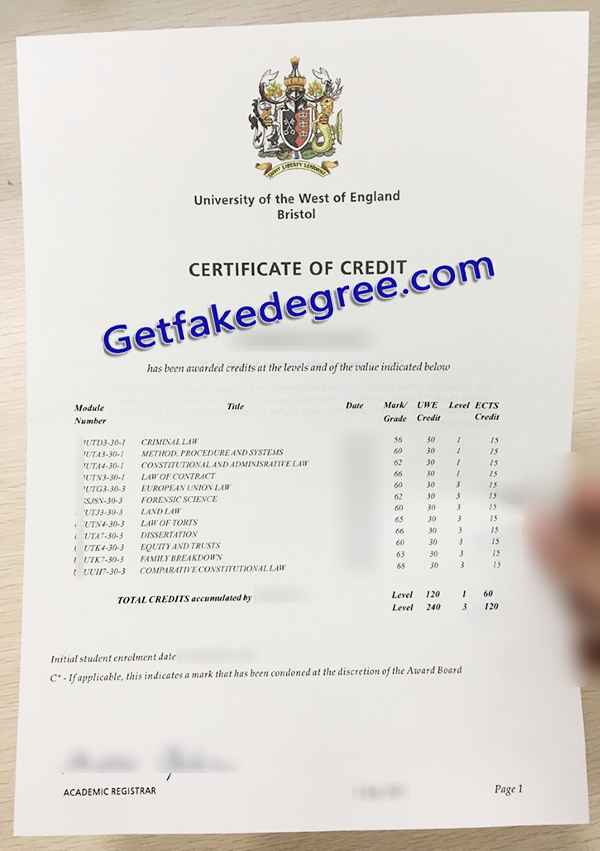 UWE Bristol transcript, fake UWE Bristol certificate