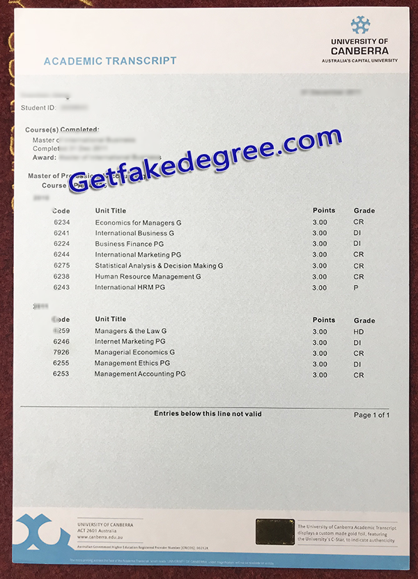 University of Canberra transcript, fake University of Canberra certificate