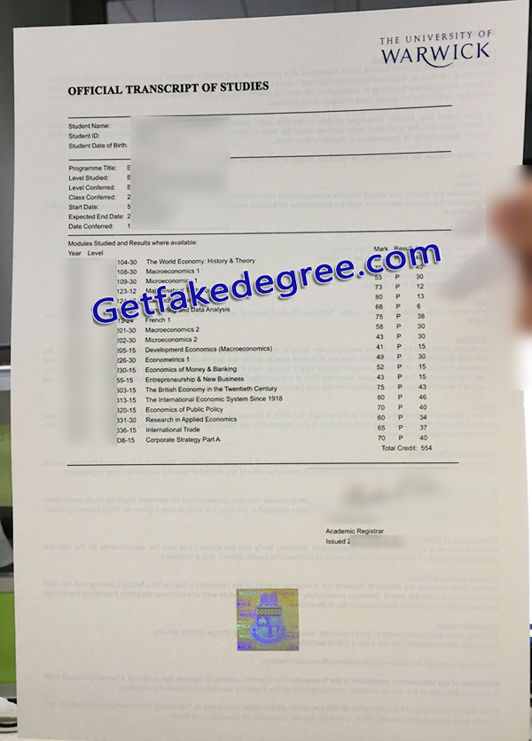 University of Warwick transcript, fake University of Warwick diploma