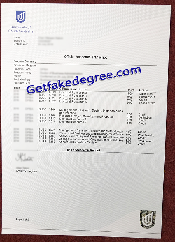 University of South Australia transcript, University of South Australia fake certificate