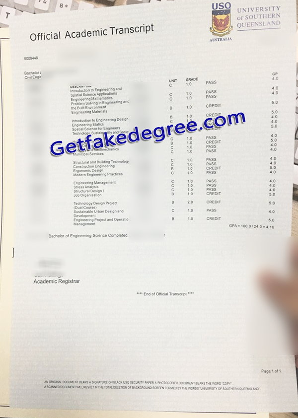 University of Southern Queensland transcript, USQ fake certificate