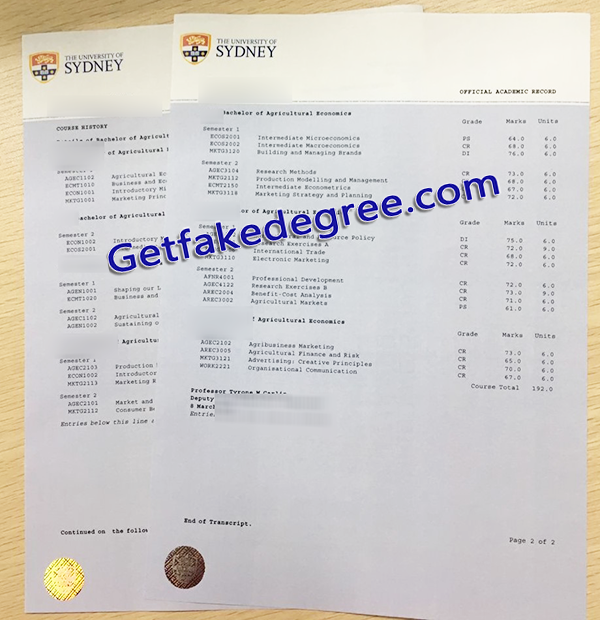 University of Sydney transcript, fake University of Sydney certificate