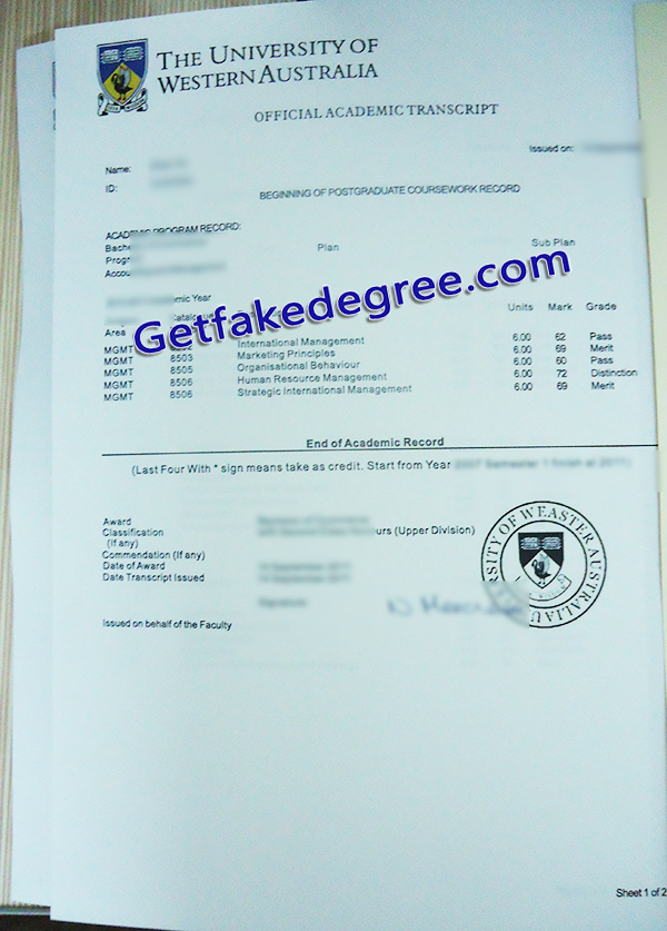 UWA fake certificate, University of Western Australia transcript