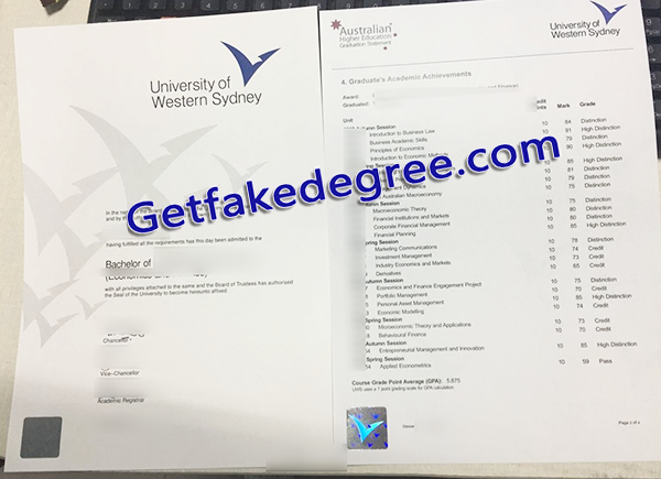 University of Western Sydney degree, Western Sydney University transcript