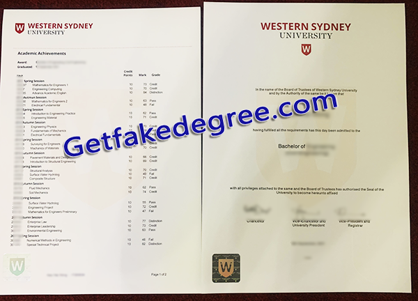 Western Sydney University degree, Western Sydney University transcript