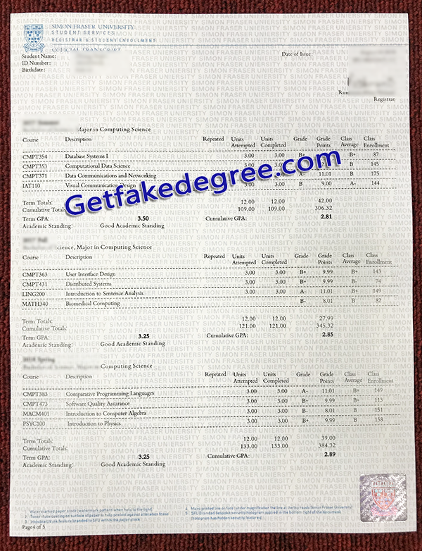 Simon Fraser University transcript, SFU fake certificate